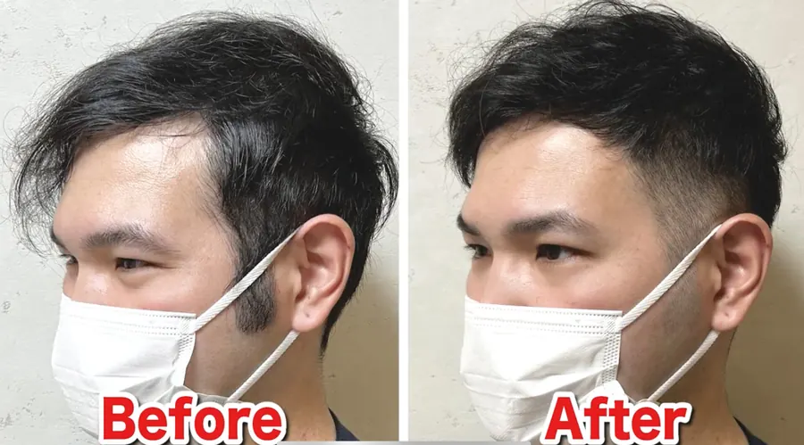 不對稱。從短的一邊往長的一邊流，髮根容易立起來。